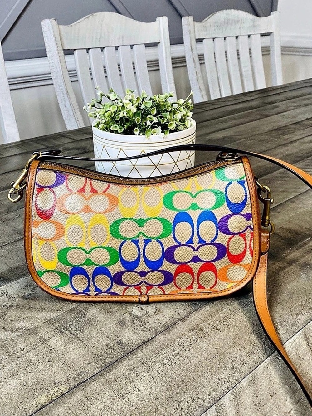 COACH CA100 Swinger Bag Rainbow Signature Pride Crossbody Shoulder Purse